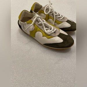 Tory Burch Women Snow White Bright Green Leather Suede Sneakers Rubber Shoes$228